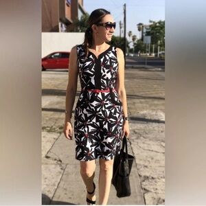 Lonon Times sz10 black and pink sleeveless floral dress w belt & pockets BNWT